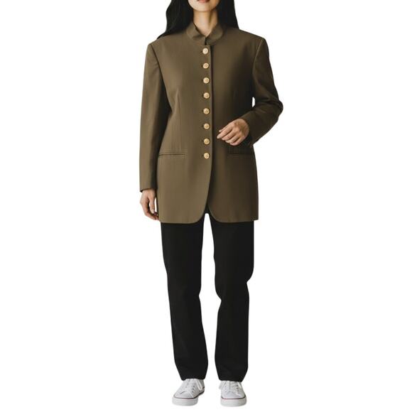 Jones New York Jackets & Blazers - Jones New York Women's 10 Brown Gold Button Long Sleeve Collar Blazer